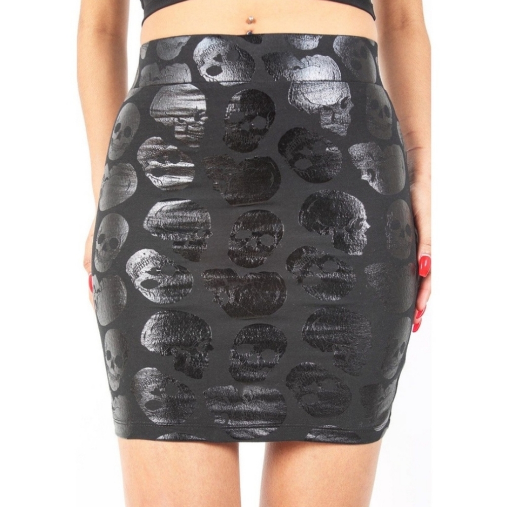 Skull Print Black High Waist Mini Skirt
